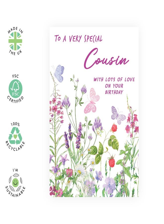 Central 23 Sweet Birthday Card for Her - 'To A Very Special Cousin' - Floral Greeting Card for Female - Flowers & Butterfly - Cousin Birthday Card - Comes with Stickers - Central 23 - Image 2