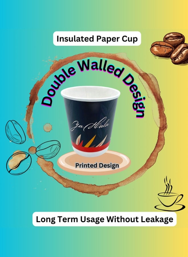 Halapack 80pcs | 8oz Disposable Double Wall Paper Cups with Ya Hala Design - Image 1