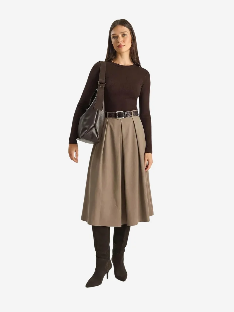 LUCCI High Waist Midi Skirt with Belt