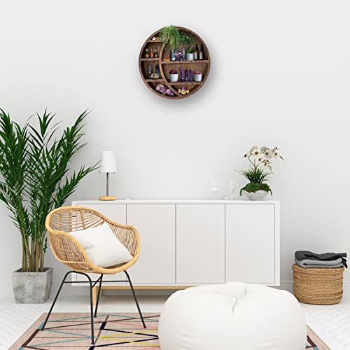 Nimpro Wooden Crescent Moon Shelf Wall Decor - Decorative Boho Home Hanging Display Shelf for Bedroom, Dorm, Nursery - Easy Mount Storage for Crystals and Essential Oils - 14 x 14 x 3.5 (Brown) - Image 5