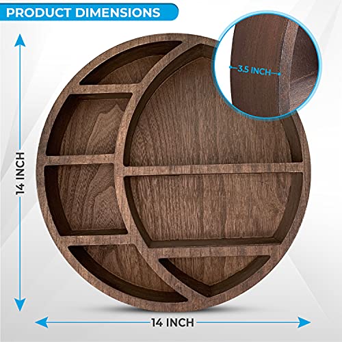 Nimpro Wooden Crescent Moon Shelf Wall Decor - Decorative Boho Home Hanging Display Shelf for Bedroom, Dorm, Nursery - Easy Mount Storage for Crystals and Essential Oils - 14 x 14 x 3.5 (Brown) - Image 2