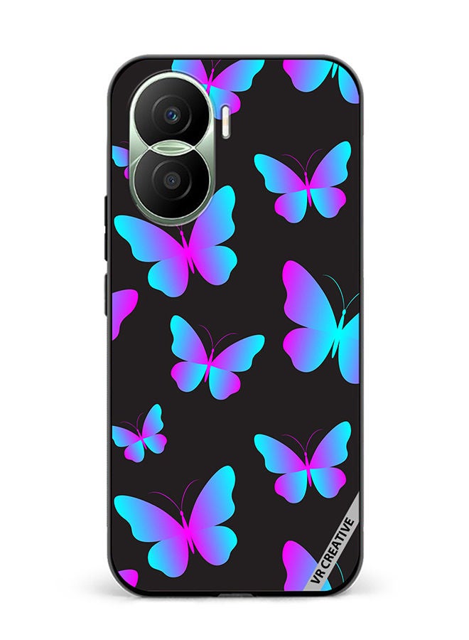VR CREATIVE Protective Case Cover For Honor Play7T Pro Neon Butterflies Seamless Pattern Design Multicolour - Image 1
