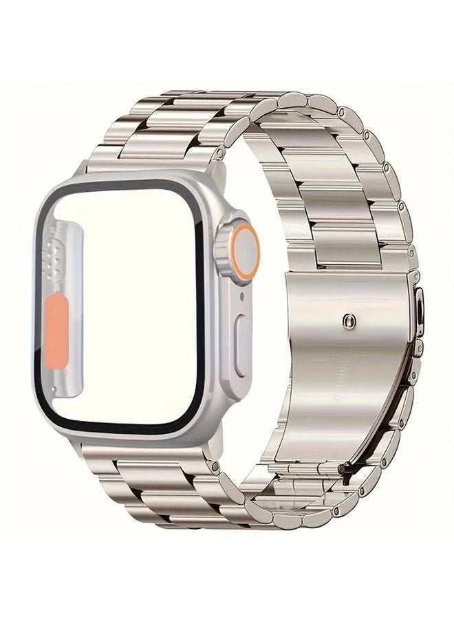 Starlight Color Stainless Steel Strap With PC Case For iWatch Series 9 8 7 45mm - Image 1