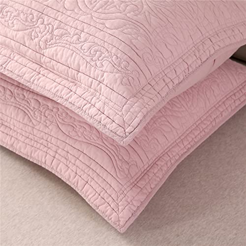 WINLIFE 100% Cotton Quilted Pillow Sham Floral Printed Pillow Cover (Standard, Dusty Pink) - Image 3