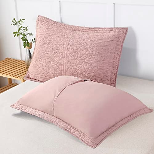 WINLIFE 100% Cotton Quilted Pillow Sham Floral Printed Pillow Cover (Standard, Dusty Pink) - Image 4