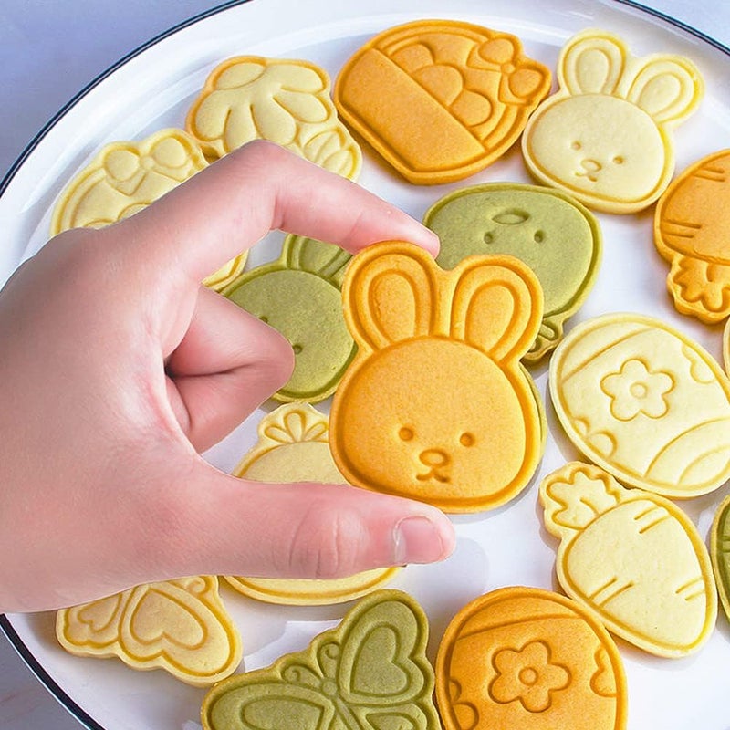 مجموعة طوابع وقواطع بسكويت عيد الفصح السعيد من المكونة من 8 قطع على شكل أرنب، دجاجة، فراشة، قالب كعك مصغر، ختم فوندان بتصميم ثلاثي الأبعاد، أداة نقش بسكويت لحفلات عيد الفصح، أدوات خبز الأطفال DIY للمطبخ - Image 5
