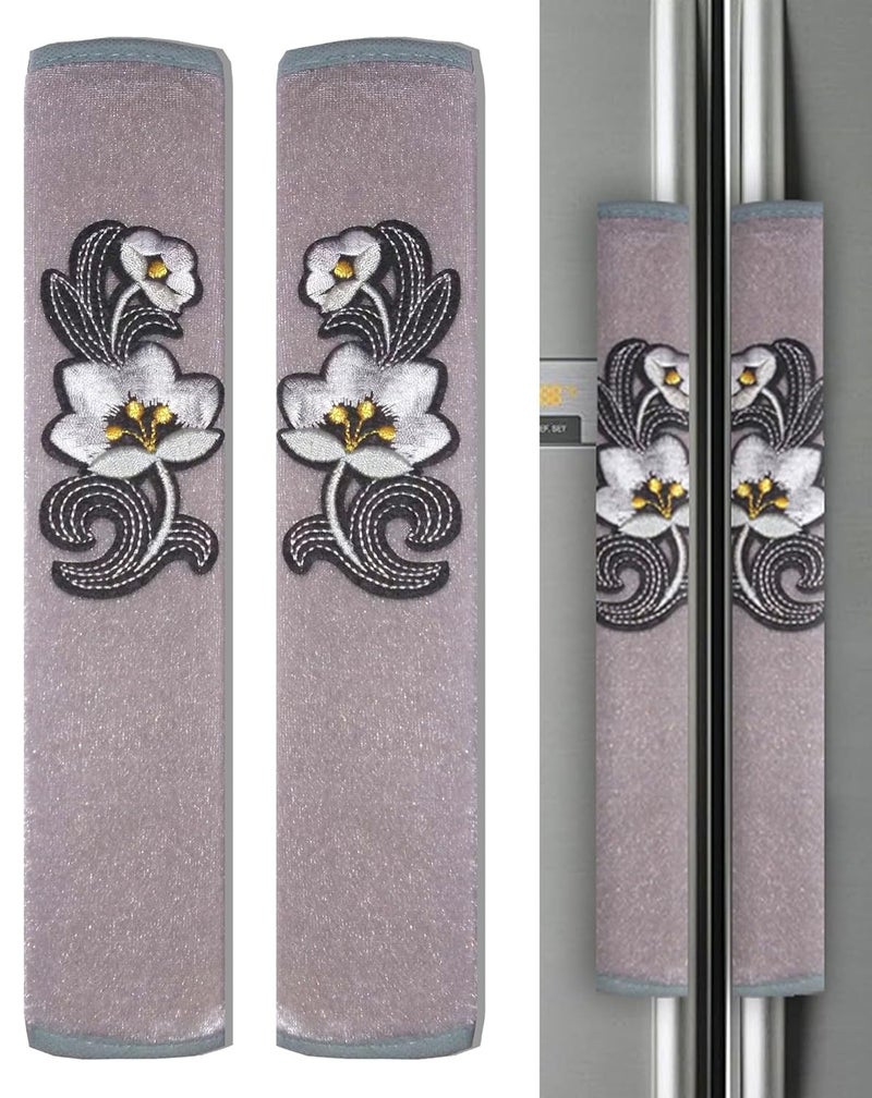 Aj Creations غطاء مقبض متعدد الاستخدامات من المخمل 11"x6" 3 طبقات للثلاجة، الميكروويف، الفرن، الباب - واقي مقبض ناعم وقابل للغسل للأبواب المفردة/المزدوجة مناسب لجميع العلامات التجارية - رمادي - عبوة من 2 - Image 1