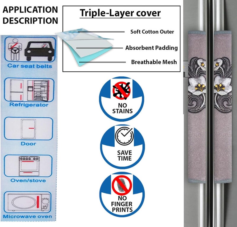 Aj Creations غطاء مقبض متعدد الاستخدامات من المخمل 11"x6" 3 طبقات للثلاجة، الميكروويف، الفرن، الباب - واقي مقبض ناعم وقابل للغسل للأبواب المفردة/المزدوجة مناسب لجميع العلامات التجارية - رمادي - عبوة من 2 - Image 5
