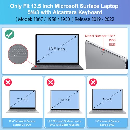May Chen Case for 135 Microsoft Surface Laptop 345 with Alcantara Palm Rest Model 1867 1958 1950 2019 2021 2022 Plastic Hard Shell Case with Keyboard Cover Screen Protector Stone - Image 3