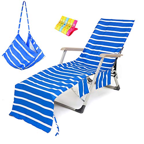 VOCOOL Beach Chair Towel Chaise Lounge Cover with Pockets Pool Chair Towel for Outdoor Patio Garden (Blue) - Image 1