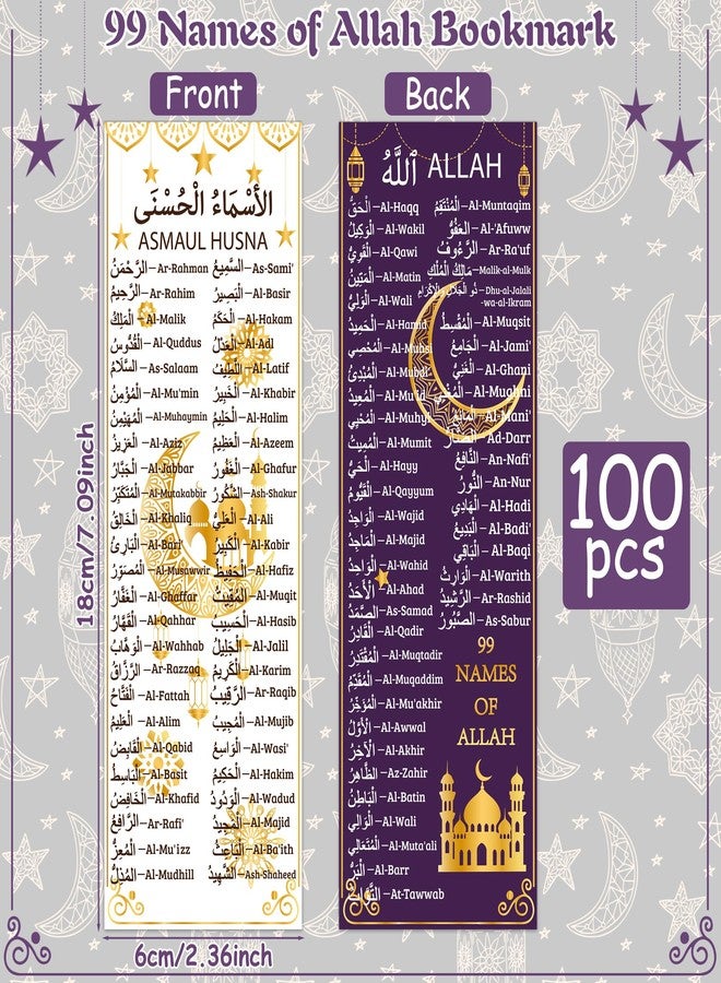 Yopyame 99 Names of Allah Bookmark - 100pcs Islamic Bookmarks Ramadan Eid Gifts Reflecting on The Names of Allah Arabic English Bookmarks Quran Muslim Islamic Arabic Gift for Women Men Quran Learning - Image 2