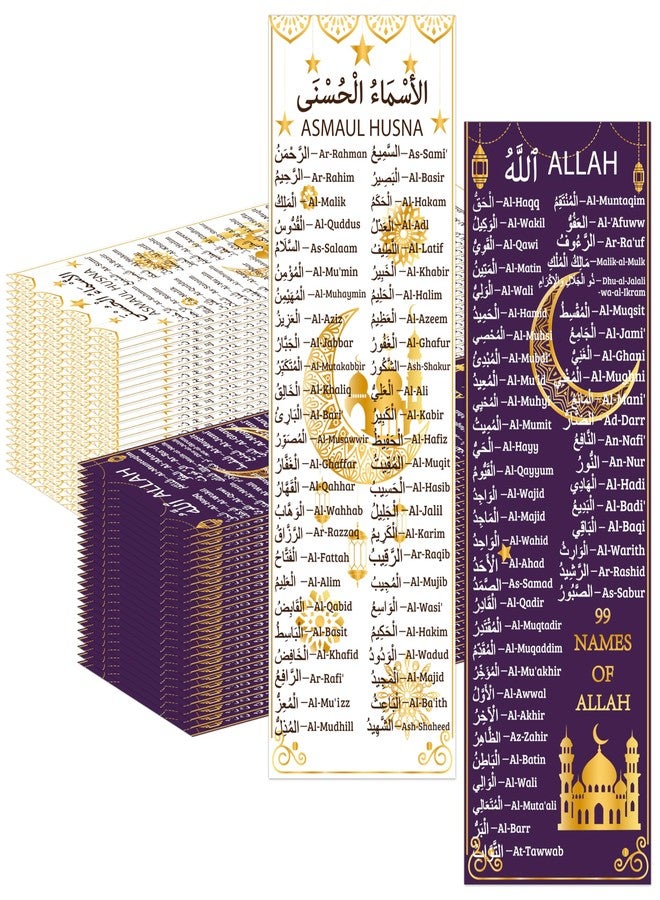 Yopyame 99 Names of Allah Bookmark - 100pcs Islamic Bookmarks Ramadan Eid Gifts Reflecting on The Names of Allah Arabic English Bookmarks Quran Muslim Islamic Arabic Gift for Women Men Quran Learning - Image 1