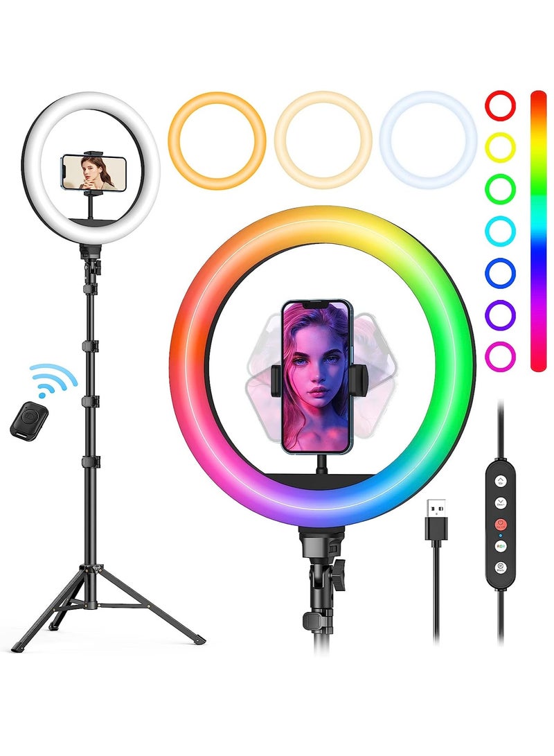 Selfie Ring Light with Tripod Stand and Phone Holder, Dimmable/Speedless LED Ring Light for iPhone, Android, YouTube, Makeup, TikTok  - Image 1