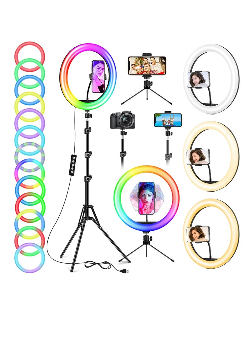 Selfie Ring Light with Tripod Stand and Phone Holder, Dimmable/Speedless LED Ring Light for iPhone, Android, YouTube, Makeup, TikTok  - Image 2