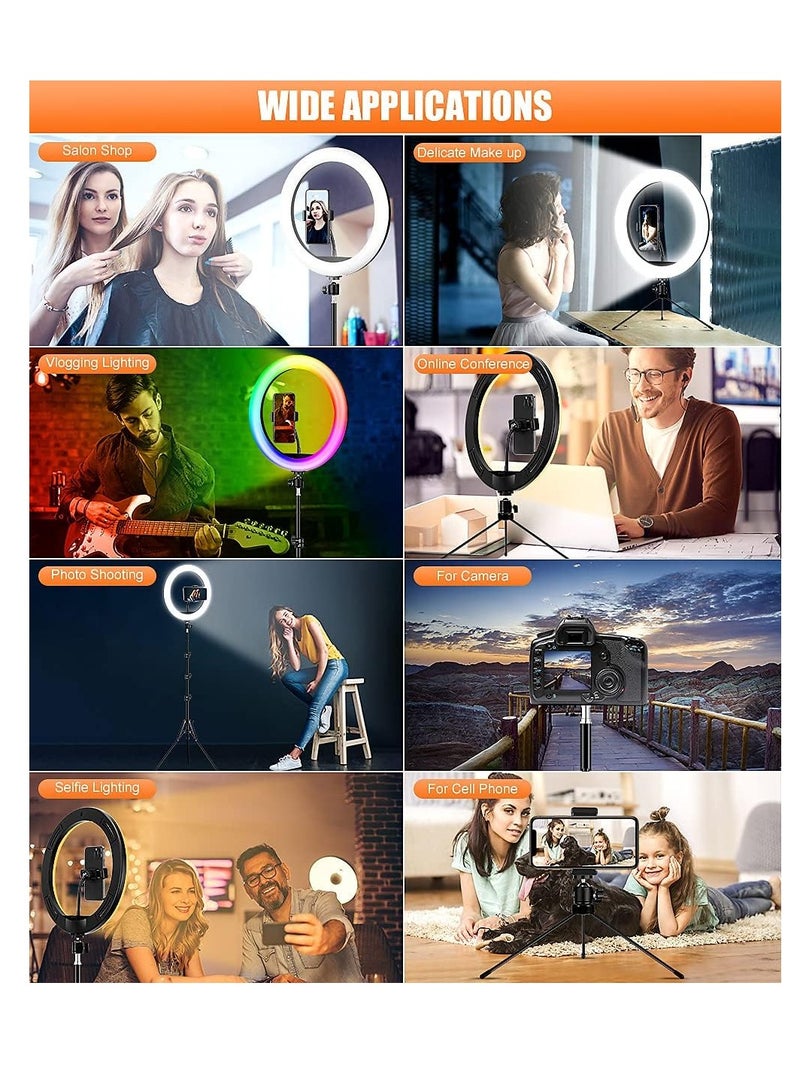 Selfie Ring Light with Tripod Stand and Phone Holder, Dimmable/Speedless LED Ring Light for iPhone, Android, YouTube, Makeup, TikTok  - Image 4