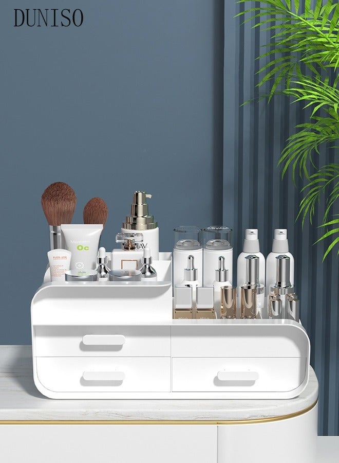 DUNISO Makeup Organizer,Cosmetic Organizer Storage Box with Drawer Elegant Vanity Case for Bathroom Bedroom Office Supplies(White) - Image 3