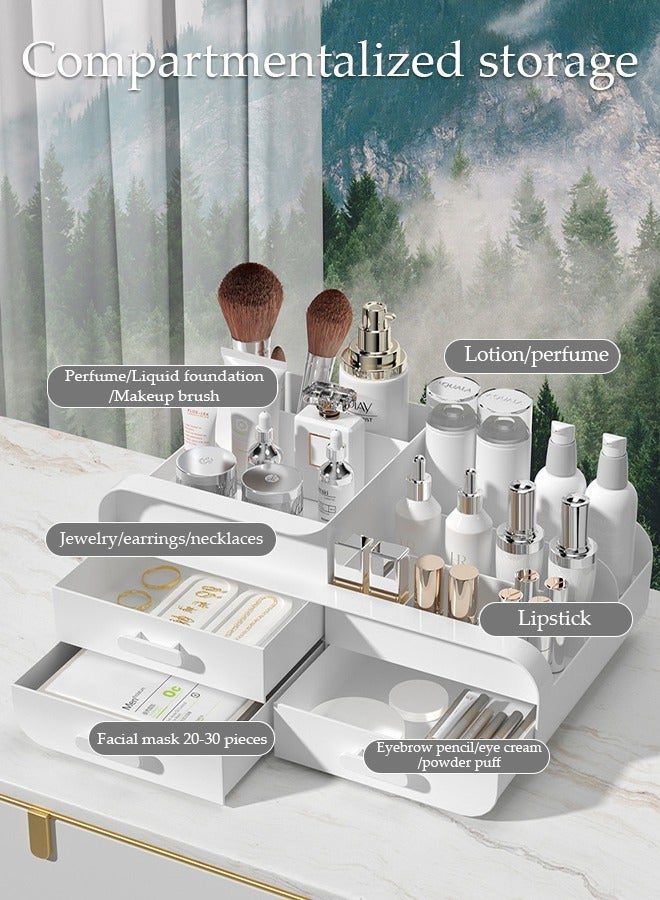 DUNISO Makeup Organizer,Cosmetic Organizer Storage Box with Drawer Elegant Vanity Case for Bathroom Bedroom Office Supplies(White) - Image 4