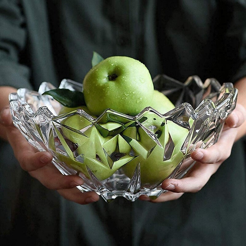 ConvertKitchen Designer Glass Serving Fruit BowlVegetable Bowl Table Fruit Bowl Flat Base Transparent SET of 1 - Image 2