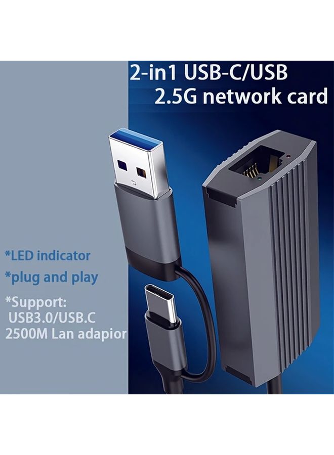 AP 71 USB C to 2 5Gb Ethernet Adapter 2 in 1 Network Card Plug Play No Driver Needed - Image 1