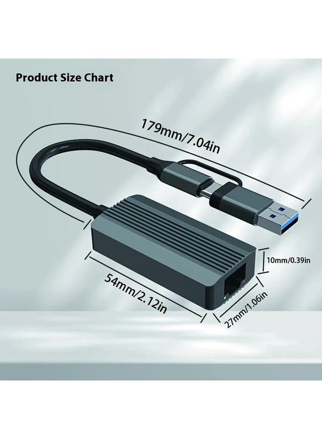 AP 71 USB C to 2 5Gb Ethernet Adapter 2 in 1 Network Card Plug Play No Driver Needed - Image 2