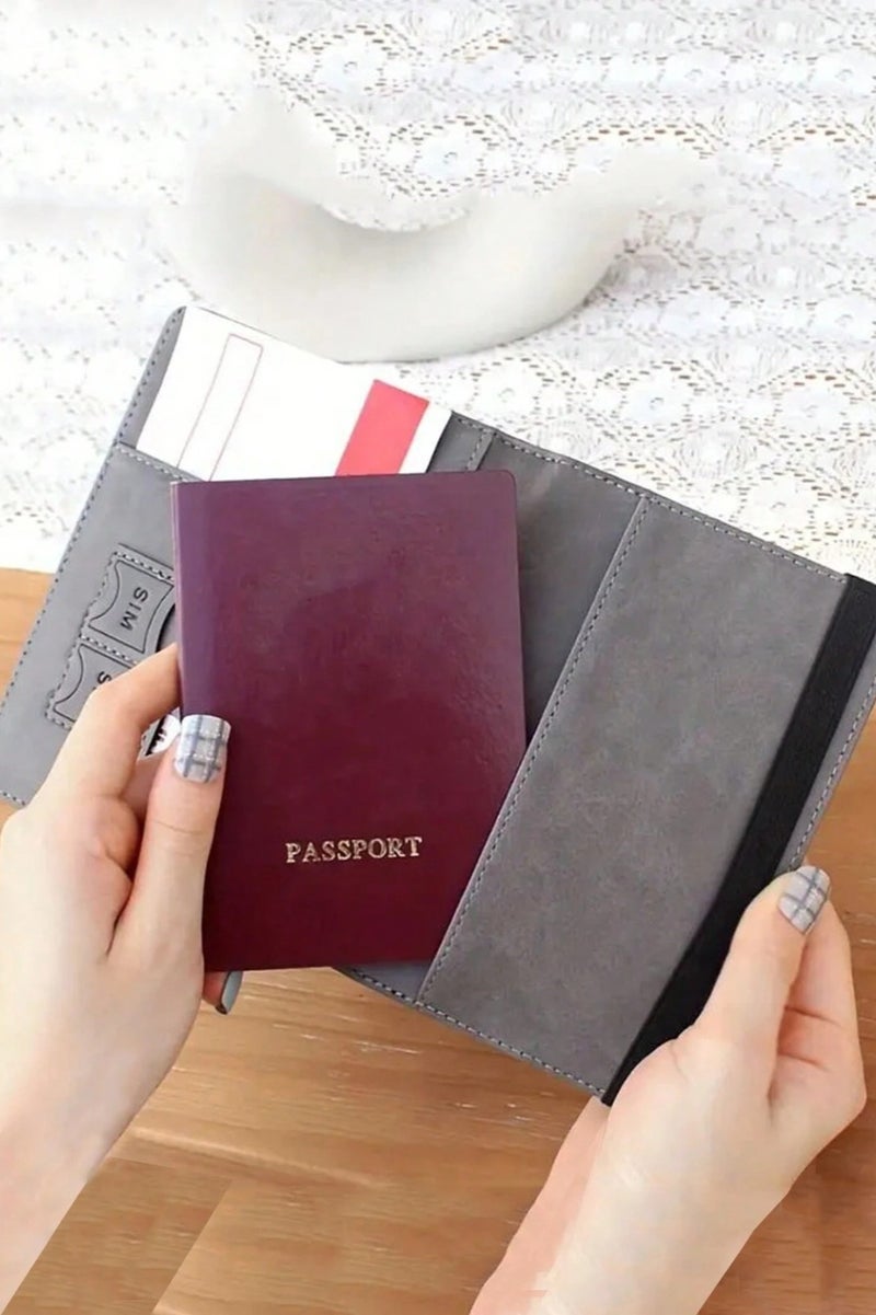 SKM مجموعة من قطعتين من محافظ جواز السفر - محافظ سفر من جلد البولي يوريثان - لون القهوة والأخضر - للجنسين - حزام مطاطي - Image 2