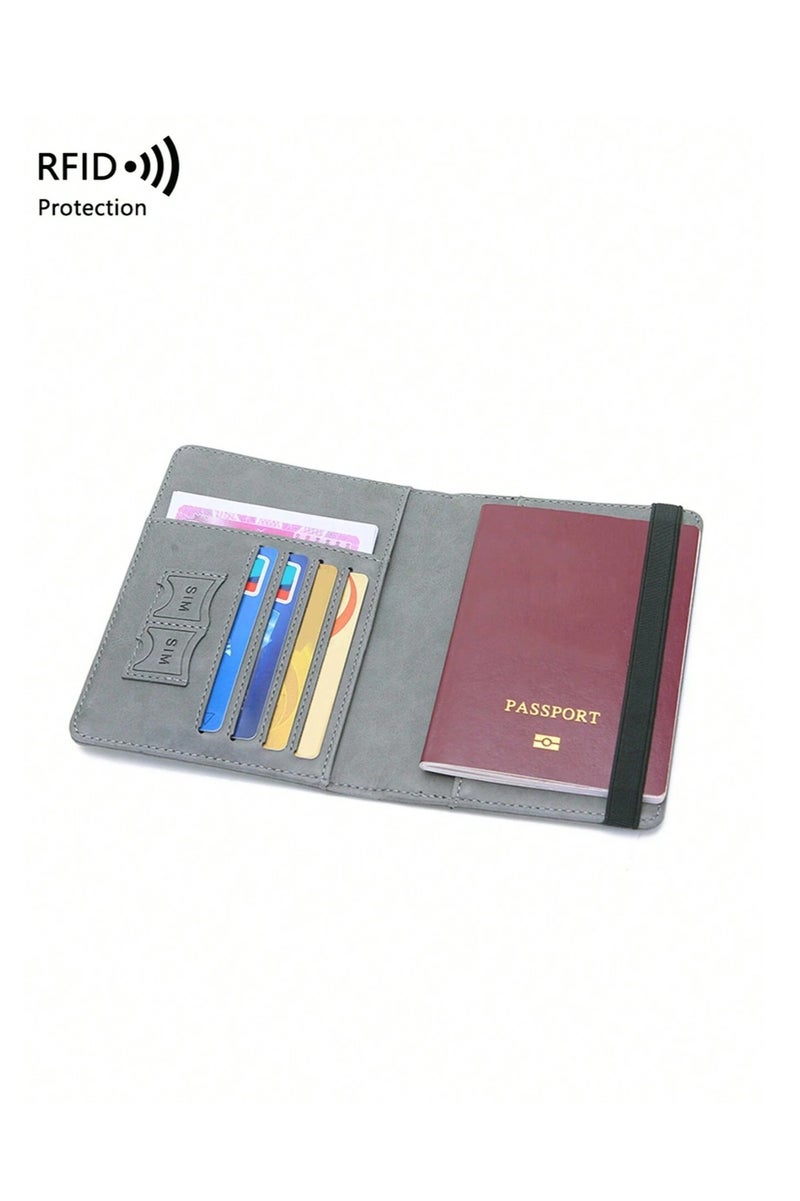 SKM مجموعة من قطعتين من محافظ جواز السفر - محافظ سفر من جلد البولي يوريثان - لون القهوة والأخضر - للجنسين - حزام مطاطي - Image 3