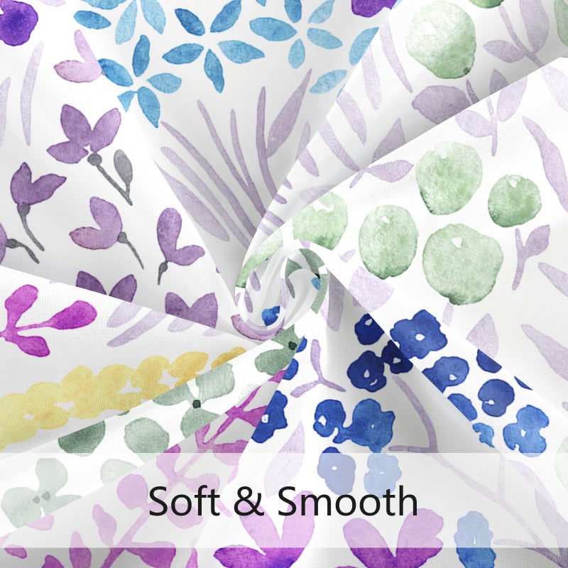 MAYZUS Purple Floral Shower Curtain  Colorful Boho Flower Fabric Shower Curtain  Cute Funky Watercolor Wildflower Shower Curtain Set  Cottagecore Bohemian Bathroom Decor  72x72 - Image 4