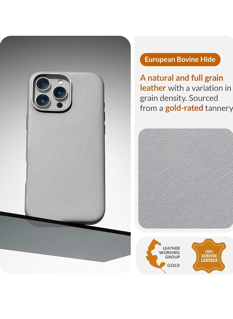Raxoom Classic European Leather Phone Case for iPhone 16 Pro â€“ Gladius/Grey, Smoothens & Softens Over Time, Compatible with MagSafe - Image 3