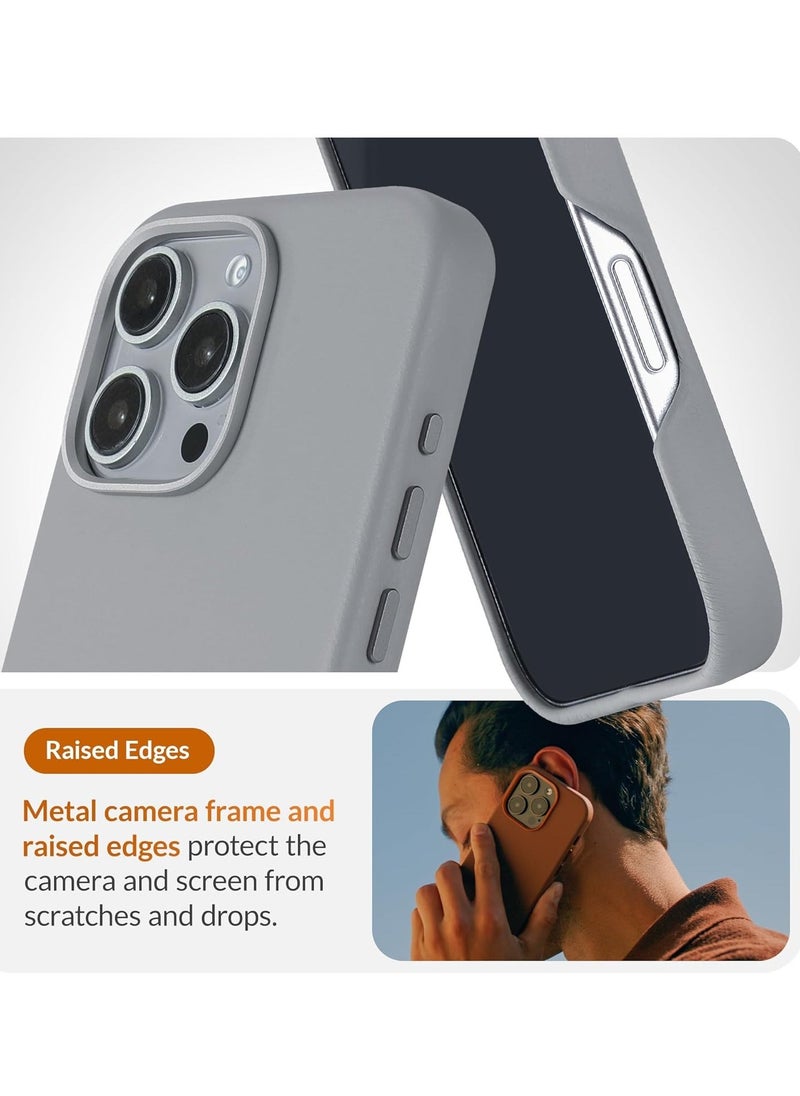 Raxoom Classic European Leather Phone Case for iPhone 16 Pro â€“ Gladius/Grey, Smoothens & Softens Over Time, Compatible with MagSafe - Image 4