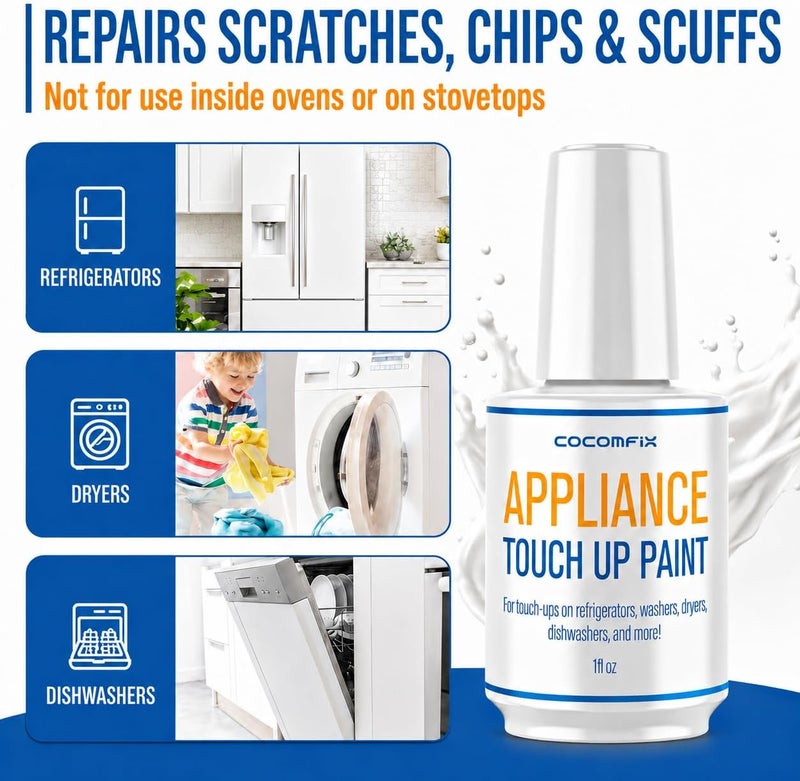 cocomfix Specialty Appliance Touch Up Paint White, Appliance Paint, 1 Ounce, White - High Gloss Touch Up Paint Pen for Refrigerators, Washers, Dishwashers, Microwave oven and Other Appliance - Image 3