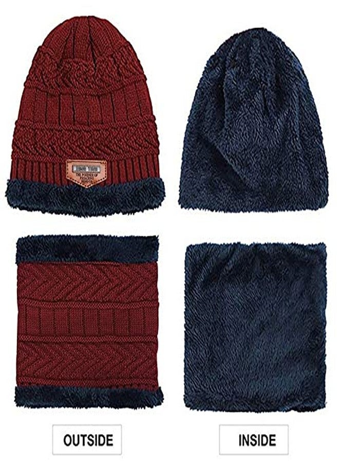 Dressify� - 2 Pcs Knitted Woolen Hat Scarf Winter Warm Suit Children Kids Ski Hiking Bicycle Bike Hat Cycling Caps Road Bicycle for Boy's - Red - Image 4
