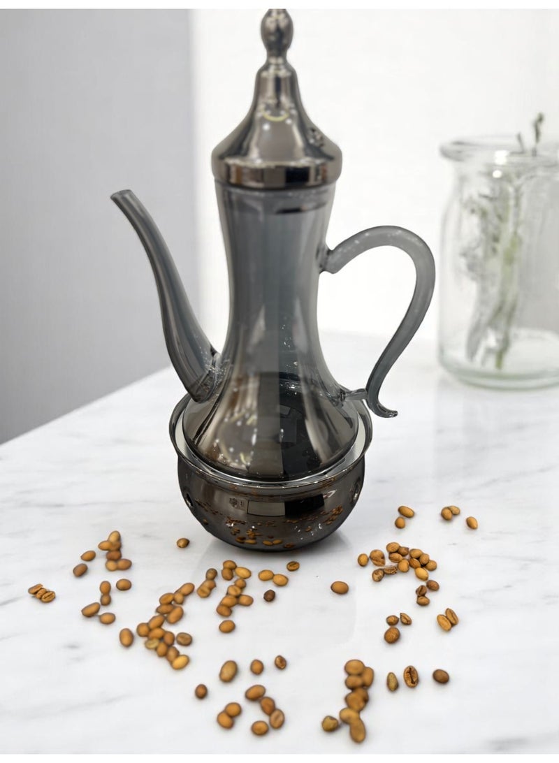 Arabic Coffee Glass Dallah - Elegance of Tradition and Warmth of Modernity - Capacity 700 ML - Heat Resistant Up to 150°C - Built-in base for candles to maintain drink warm  - Image 1