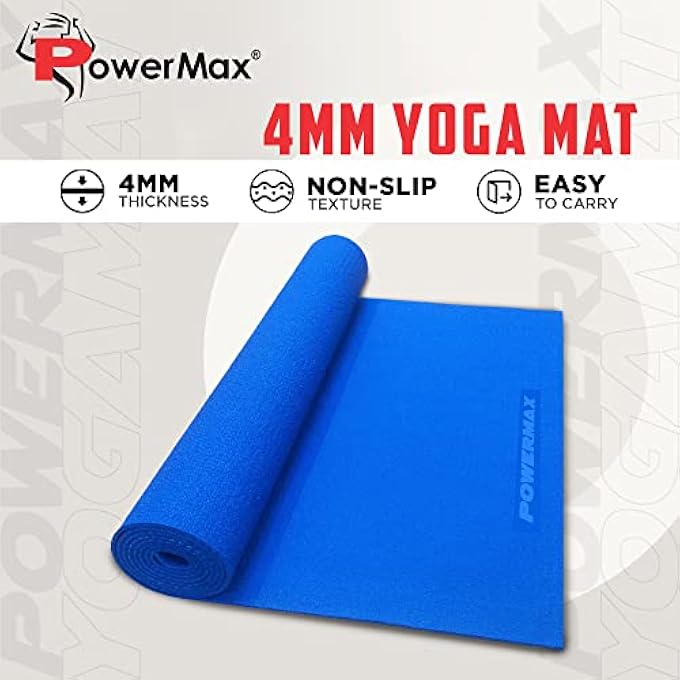 PowerMax Ye4-1.2-Bl 4Mm Thick Premium Exercise Blue Color Yoga Mat,Eco-Friendly Non-Slip Yoga Mat For Gym And Any General Fitness(Made In India) - Image 3