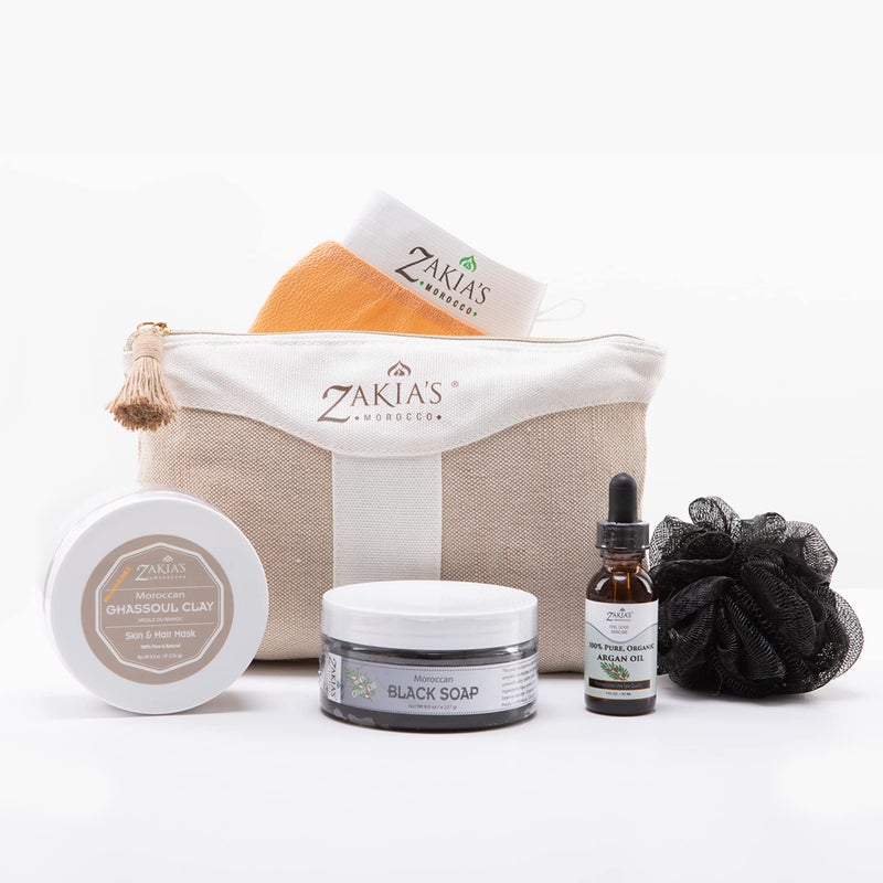 Zakia's Morocco Moroccan Hammam Spa Rejuvinating Ritual Beauty Skincare Kit - 6 piece, Moroccan Black Soap, Body Clay, Argan Oil, Pure & Natural, Purifying, Cleansing, exfoliating for every skin type. Original - Image 1