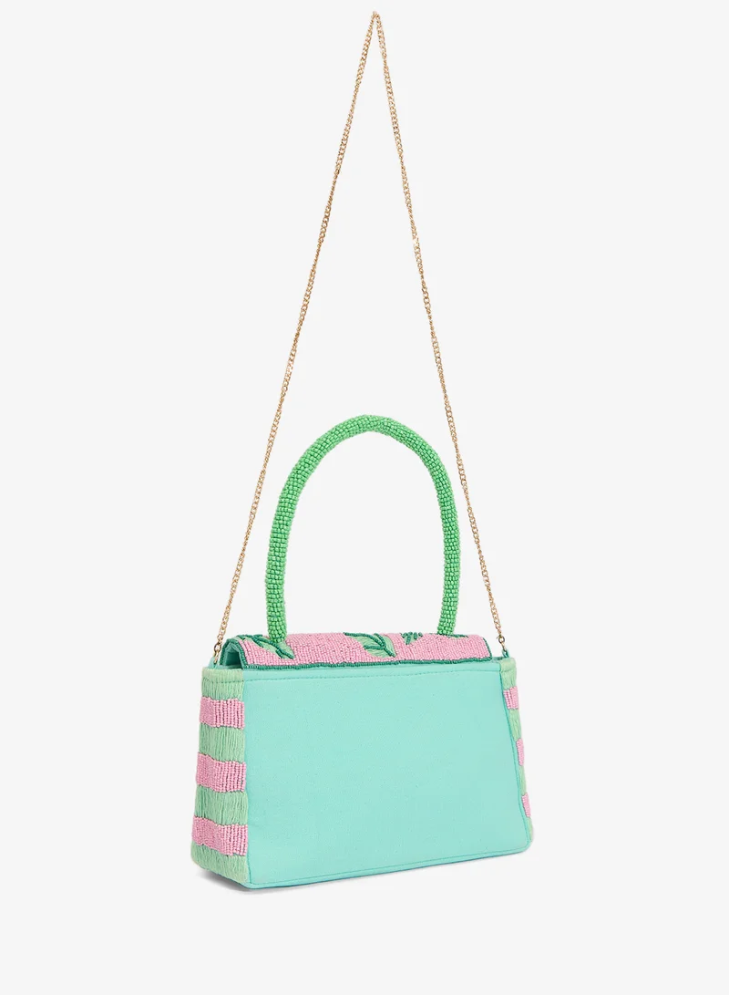 Ginger Boutique Embroidered Beaded Palm Tree Top Handle Crossbody