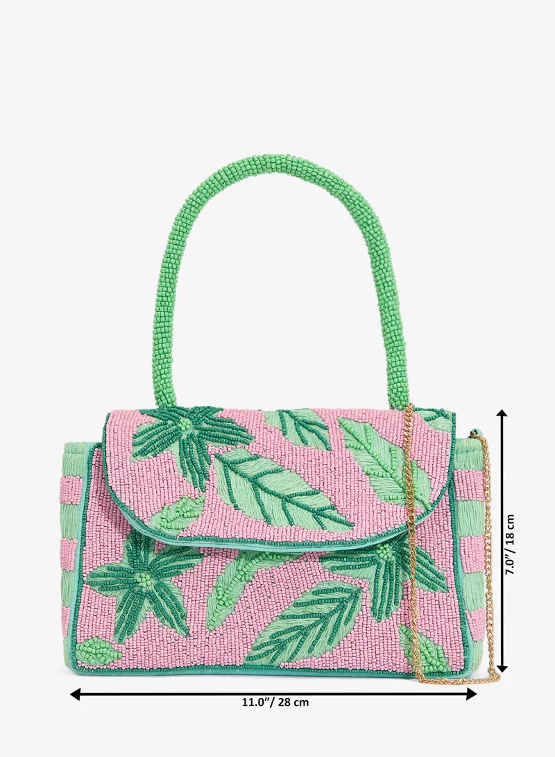 Ginger Boutique  Embroidered Beaded Palm Tree Top Handle Crossbody for Women | Best Price UAE