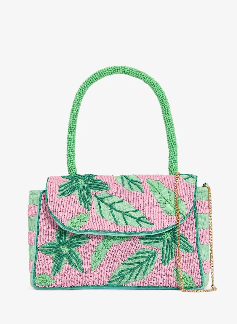 Ginger Boutique  Embroidered Beaded Palm Tree Top Handle Crossbody for Women | Best Price UAE