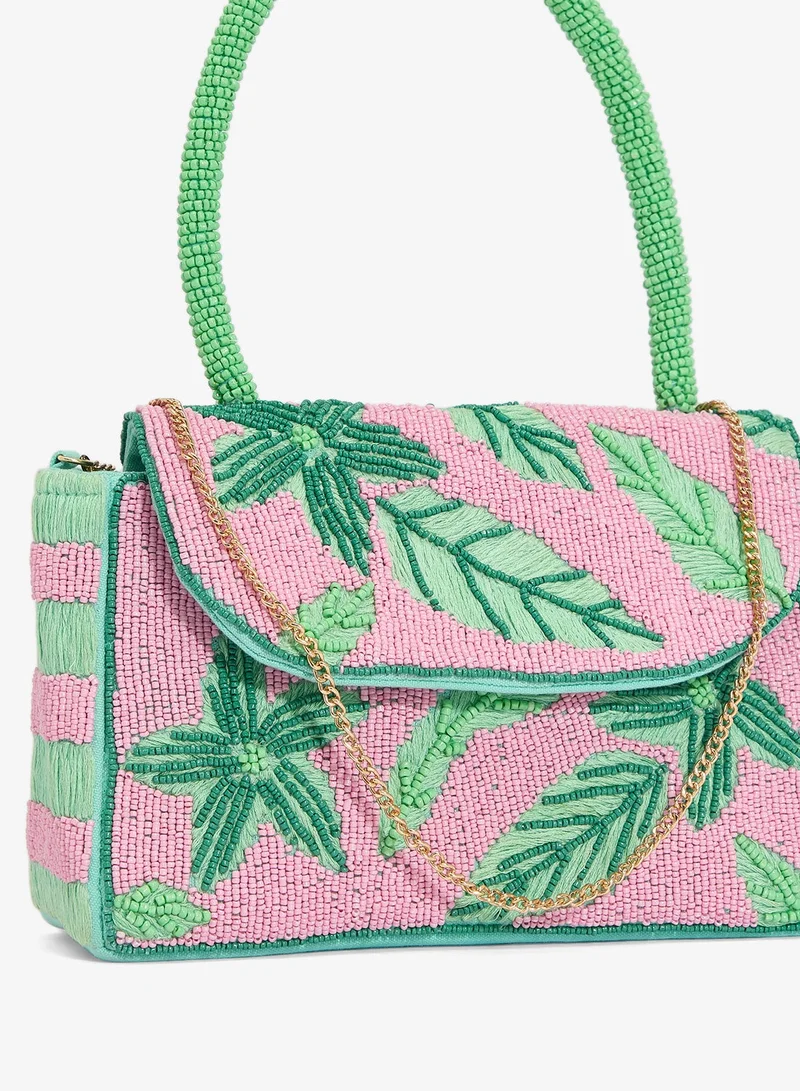 Ginger Boutique  Embroidered Beaded Palm Tree Top Handle Crossbody for Women | Best Price UAE