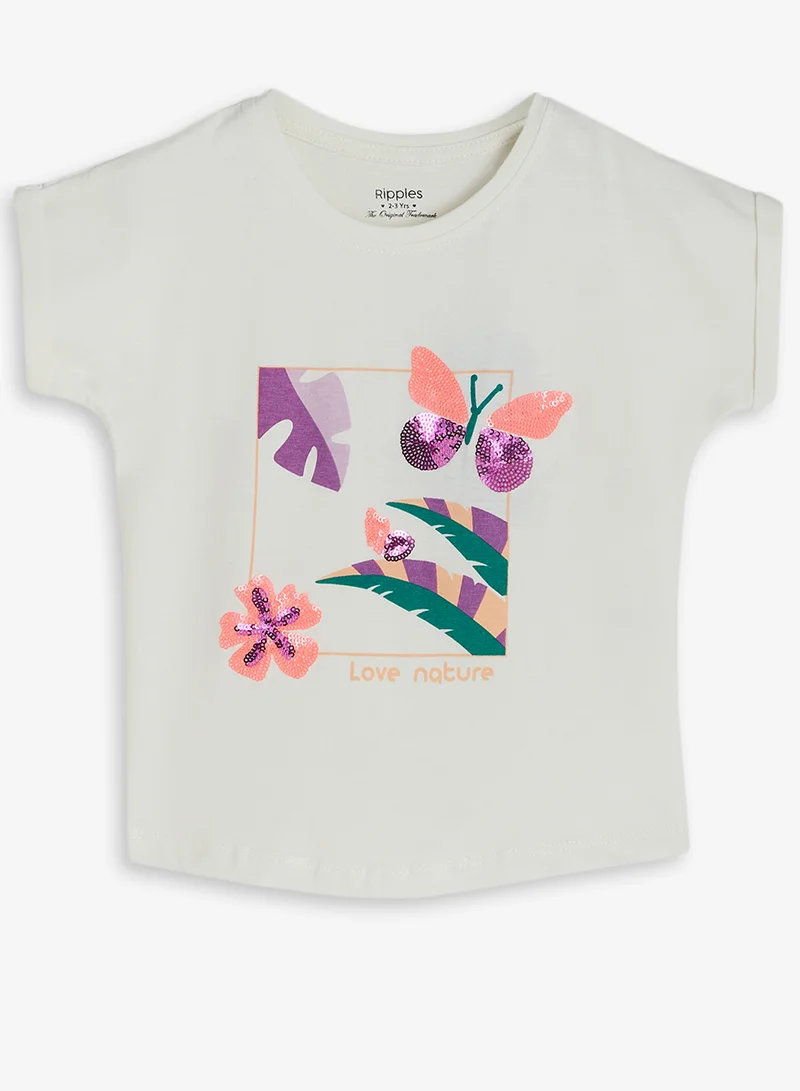 ريبلز مع نمشي Girls Sequin & Graphic T-shirt