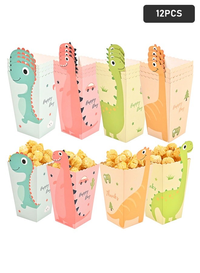 12Pcs Dinosaur Party Favor Boxes Dino Popcorn Treat Box Boys Lovely Popcorn Dino Party Paper Box Party Decoration for Kids Girl Dino Birthday Baby Shower Party Supplies - Image 1