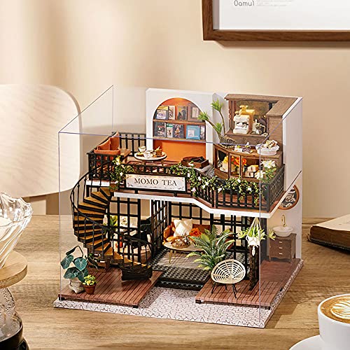 CUTEBEE Dollhouse Miniature with Furniture DIY Wooden Dollhouse Kit Plus Dust Proof Creative Room IdeaForest Tea Shop - Image 5