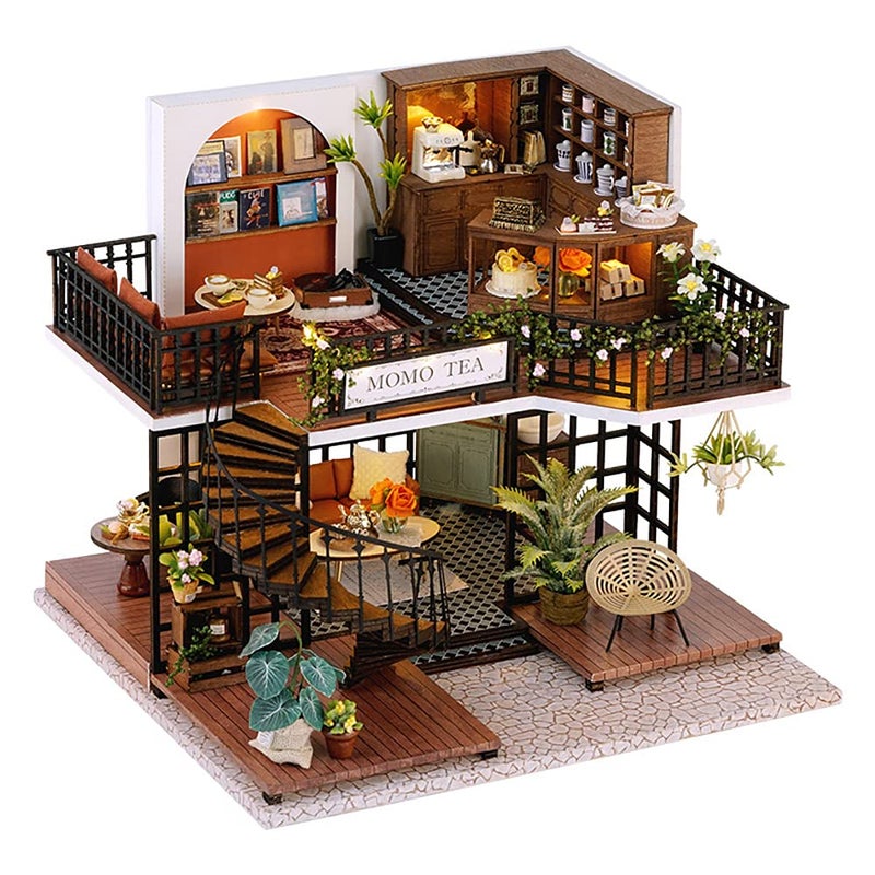 CUTEBEE Dollhouse Miniature with Furniture DIY Wooden Dollhouse Kit Plus Dust Proof Creative Room IdeaForest Tea Shop - Image 3