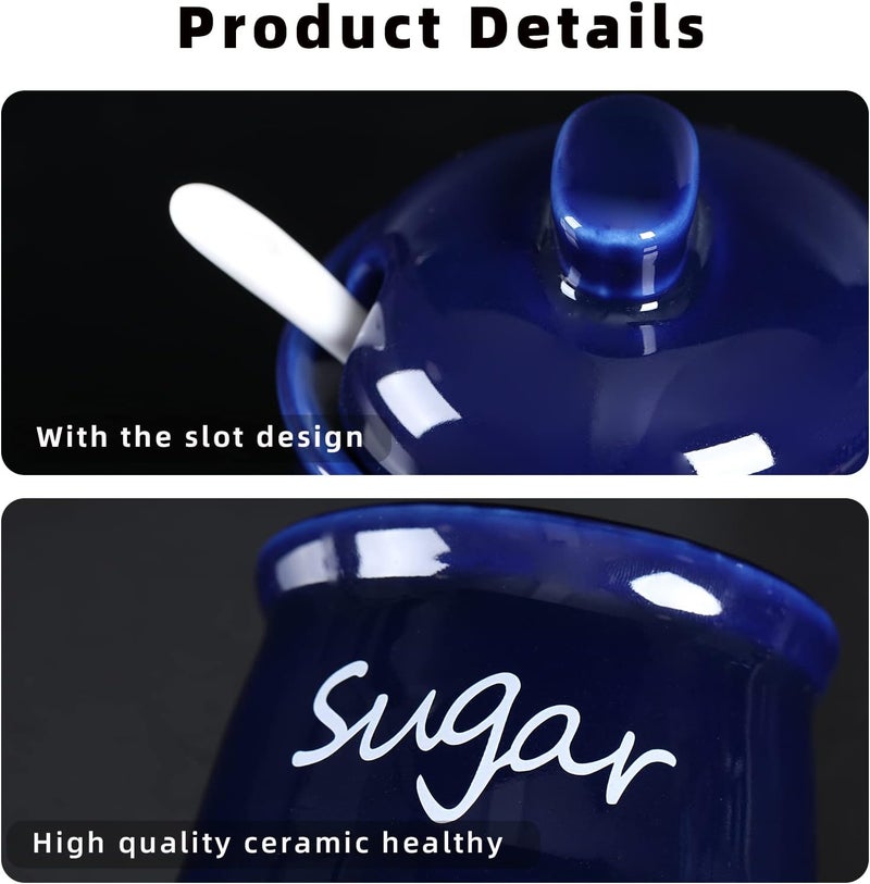 ONTUBE 12oz Sugar and Salt Bowls with Lid and Spoon, Ceramics Condiment Pots,Seasoning Jar Spice Container for Kitchen,Dishwasher Safe (Navy) - Image 5