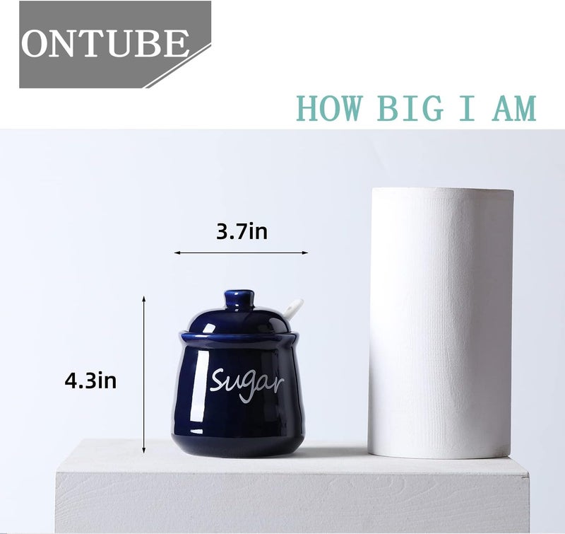 ONTUBE 12oz Sugar and Salt Bowls with Lid and Spoon, Ceramics Condiment Pots,Seasoning Jar Spice Container for Kitchen,Dishwasher Safe (Navy) - Image 4
