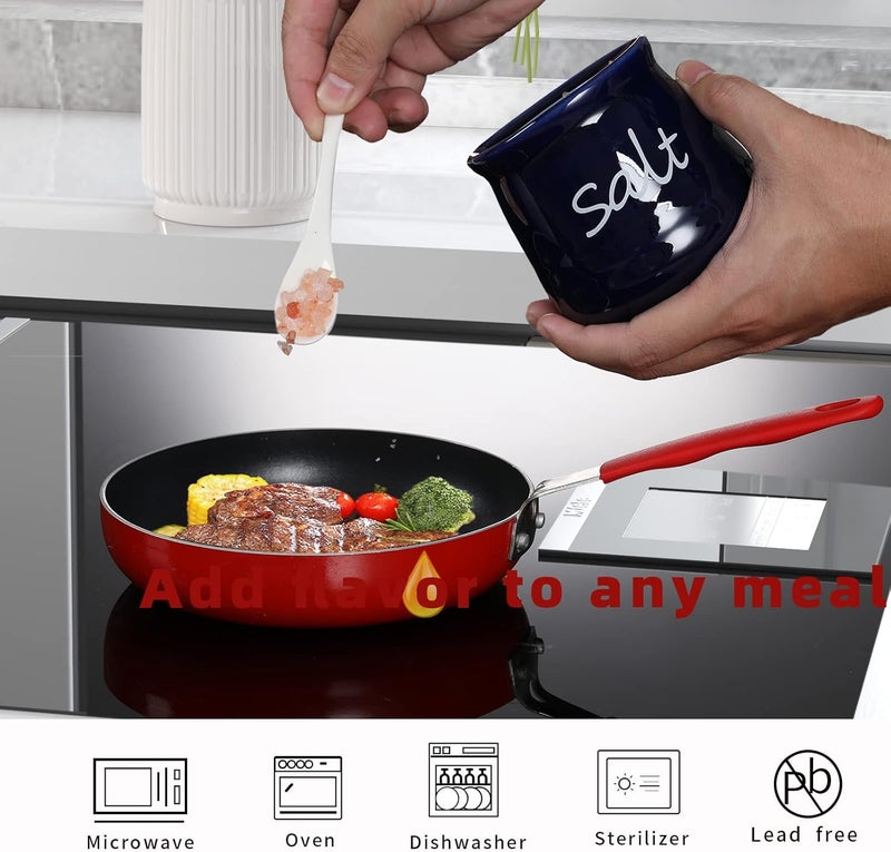 ONTUBE 12oz Sugar and Salt Bowls with Lid and Spoon, Ceramics Condiment Pots,Seasoning Jar Spice Container for Kitchen,Dishwasher Safe (Navy) - Image 2
