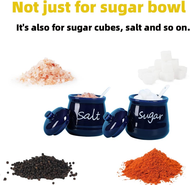 ONTUBE 12oz Sugar and Salt Bowls with Lid and Spoon, Ceramics Condiment Pots,Seasoning Jar Spice Container for Kitchen,Dishwasher Safe (Navy) - Image 3