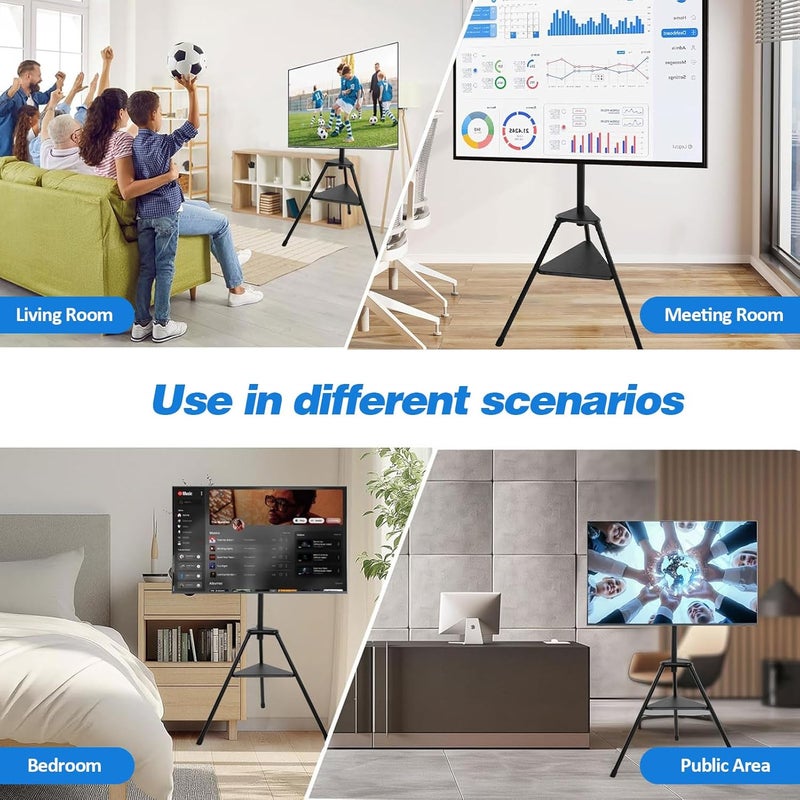 تدوو حامل تلفزيون، حامل تلفزيون على حامل رسام دوار وقاعدة ثلاثية القوائم لشاشات LED وLCD وOLED مسطحة مقاس 32-75 بوصة، قابل لضبط الارتفاع وإدارة الكابلات، دوار 180 درجة، حامل تلفزيون محمول متنقل للمنزل - Image 2