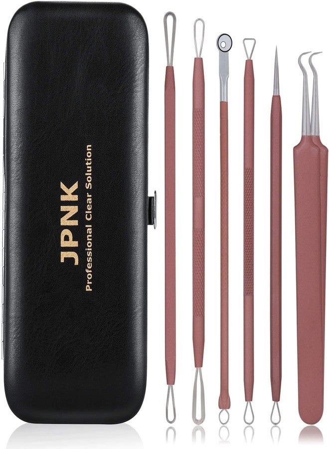 JPNK Blackhead Remover Tool Comedones Extractor Acne Removal Kit for Blemish, Whitehead Popping, 6 Pcs Zit Removing for Nose Face Tools with a Leather Bag (Pink) - Image 1