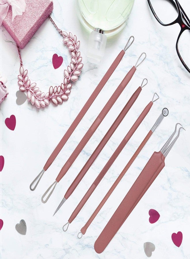 JPNK Blackhead Remover Tool Comedones Extractor Acne Removal Kit for Blemish, Whitehead Popping, 6 Pcs Zit Removing for Nose Face Tools with a Leather Bag (Pink) - Image 5