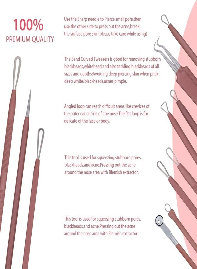 JPNK Blackhead Remover Tool Comedones Extractor Acne Removal Kit for Blemish, Whitehead Popping, 6 Pcs Zit Removing for Nose Face Tools with a Leather Bag (Pink) - Image 4